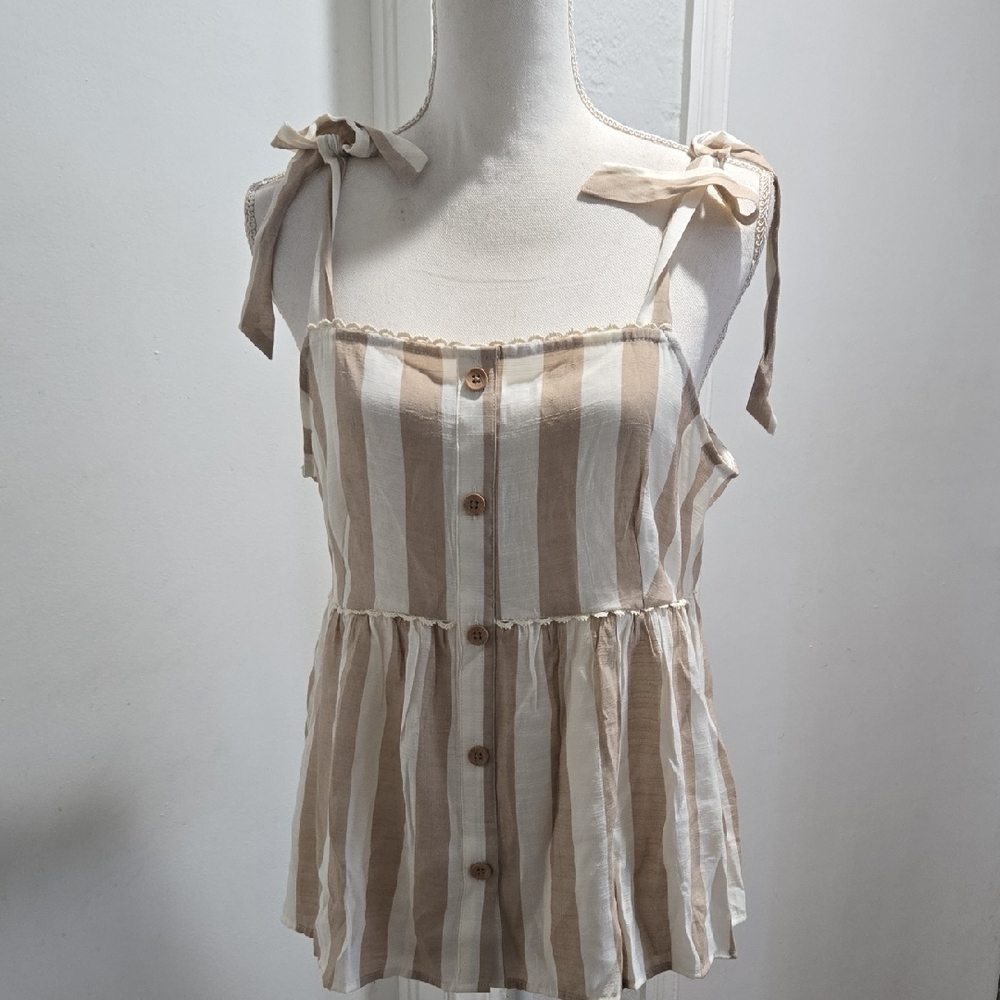 LC Lauren Conrad Tan and White Striped Blouse